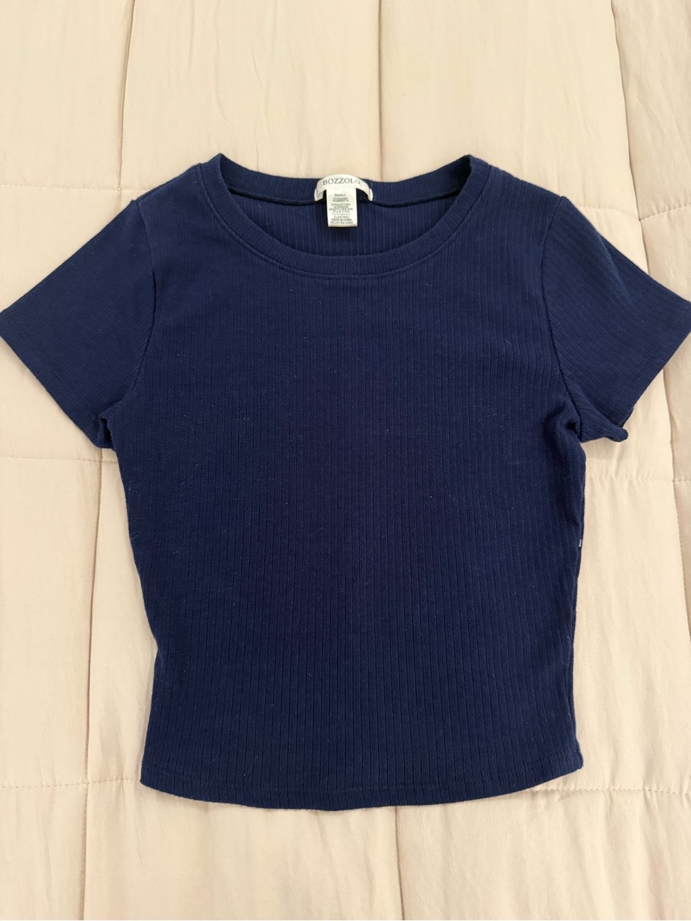 Bozzolo Navy Ribbed Short Sleeve Tee